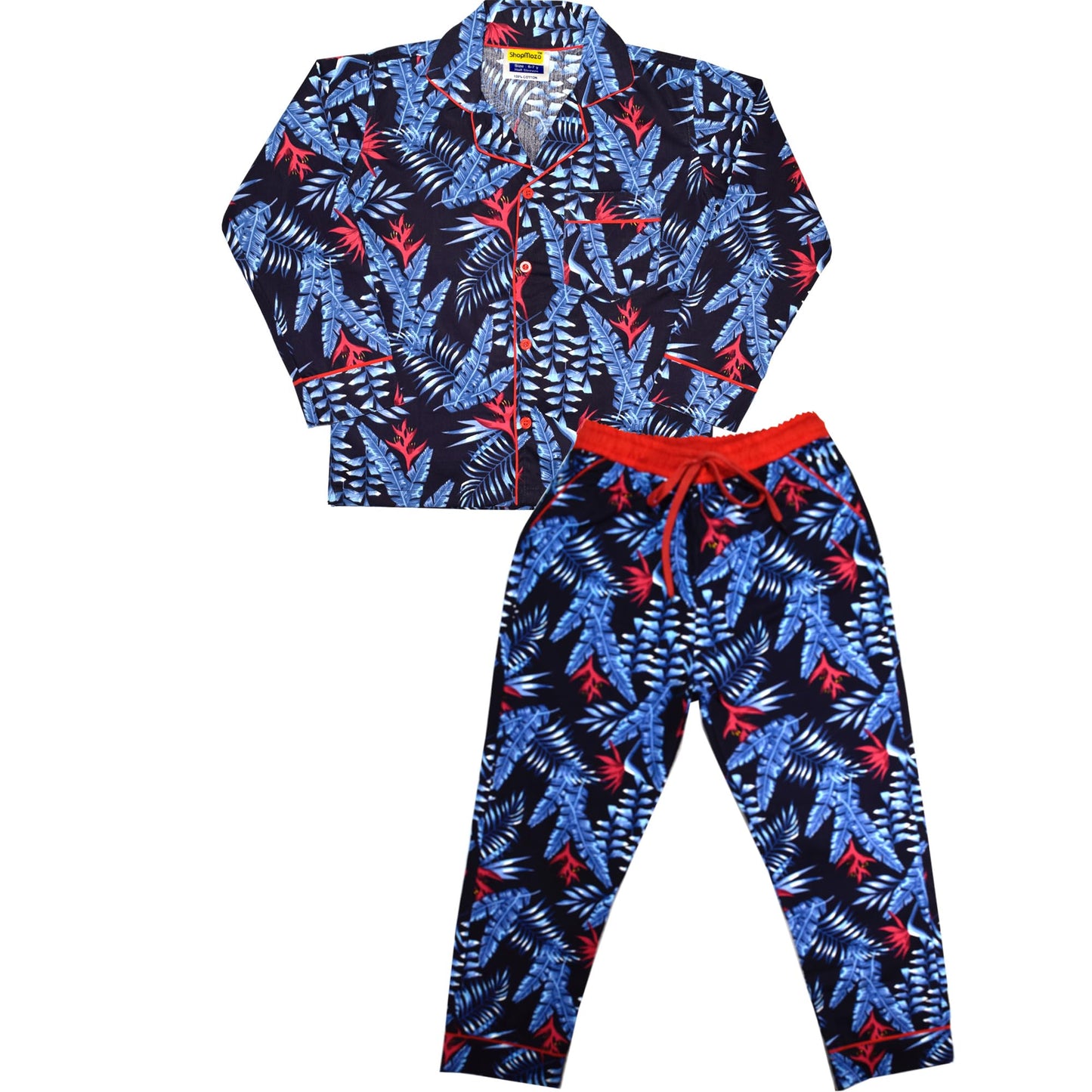 SHOPmOZO Unisex Pure Cotton Long Sleeve Kids Nightwear/Nightdress/Sleepsuit/Sleepwear/Night Suit for Boys and Girls Pajama Top C