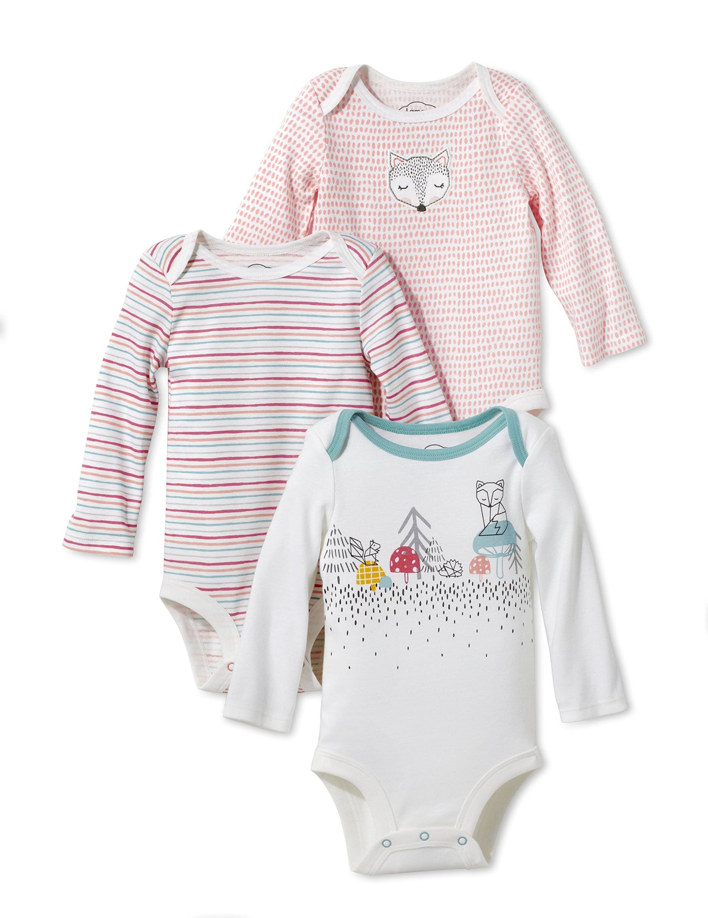 Lamaze Organic Baby Girls Long Sleeve Cotton Bodysuit, Snap Closure, Coral/White Fox, 9 Months