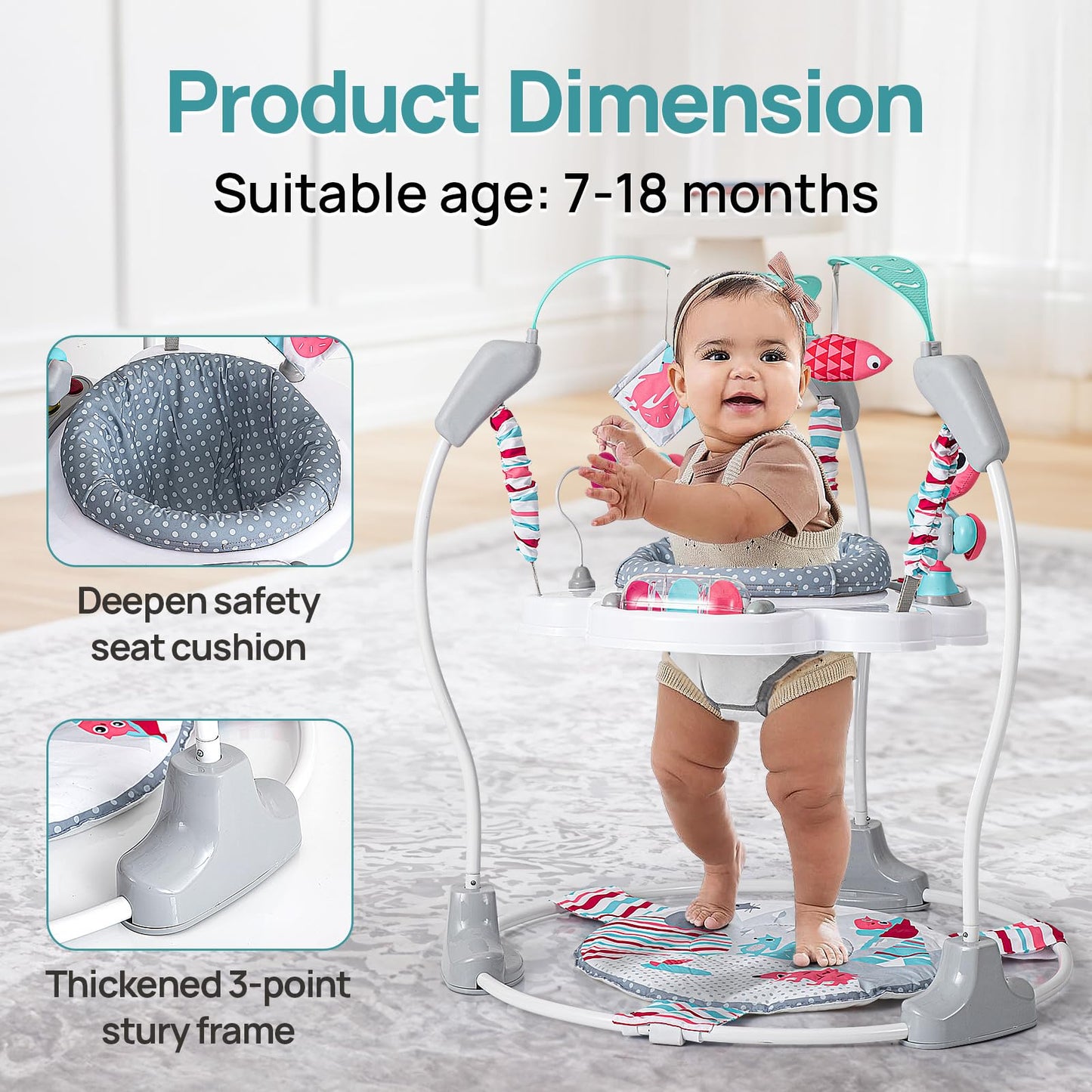 Portable Baby Activity Center Play Center 7-18 Months and Developmental Toys 7-18 Months,Pink