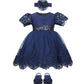 Lilax Baby Girl Newborn Lace Princess Wedding Party Dress Gown 4 Piece Deluxe Set 0-3 Months Navy