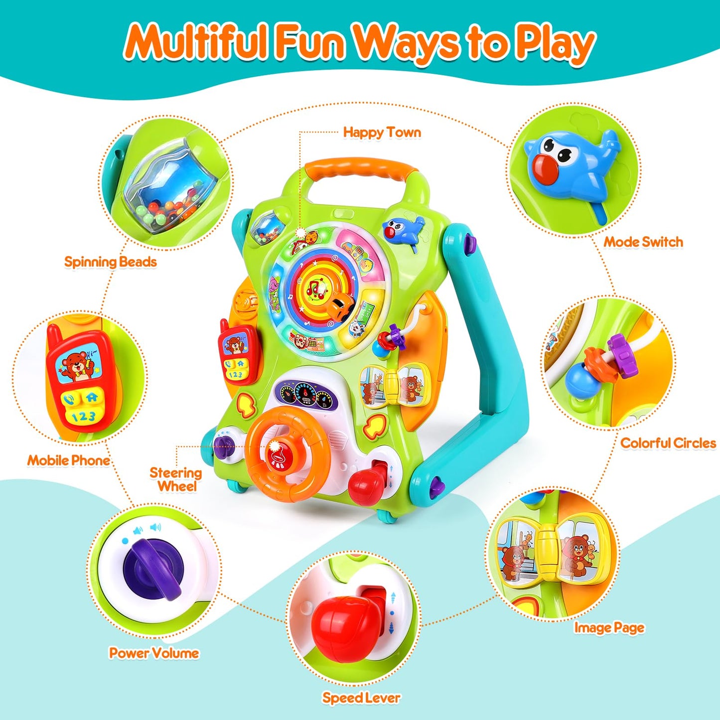 3-in-1 Baby Walker for Boy Girls Sit to Stand Toy Activity Center Drawing Board Infant Toys for 1 Year Old Birthday Gifts 9 12 1