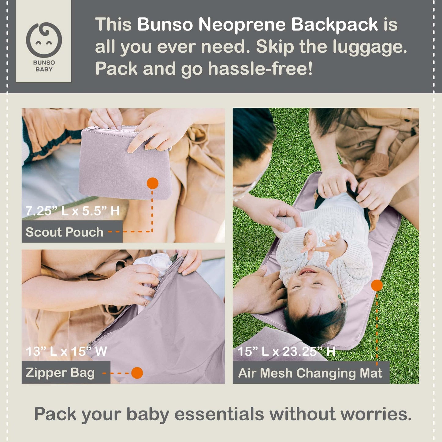 Neoprene Bag Backpack (Mauve) | Lightweight Multipurpose Minimalist Style Diaper Backpack| Water-Resistant Travel Baby Bag