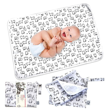 Flock Three Waterproof Baby Diaper Changing Pad With Storage Bag (28.7' X 19.7') Washable Wipeable Reusable Leak Proof Diaper