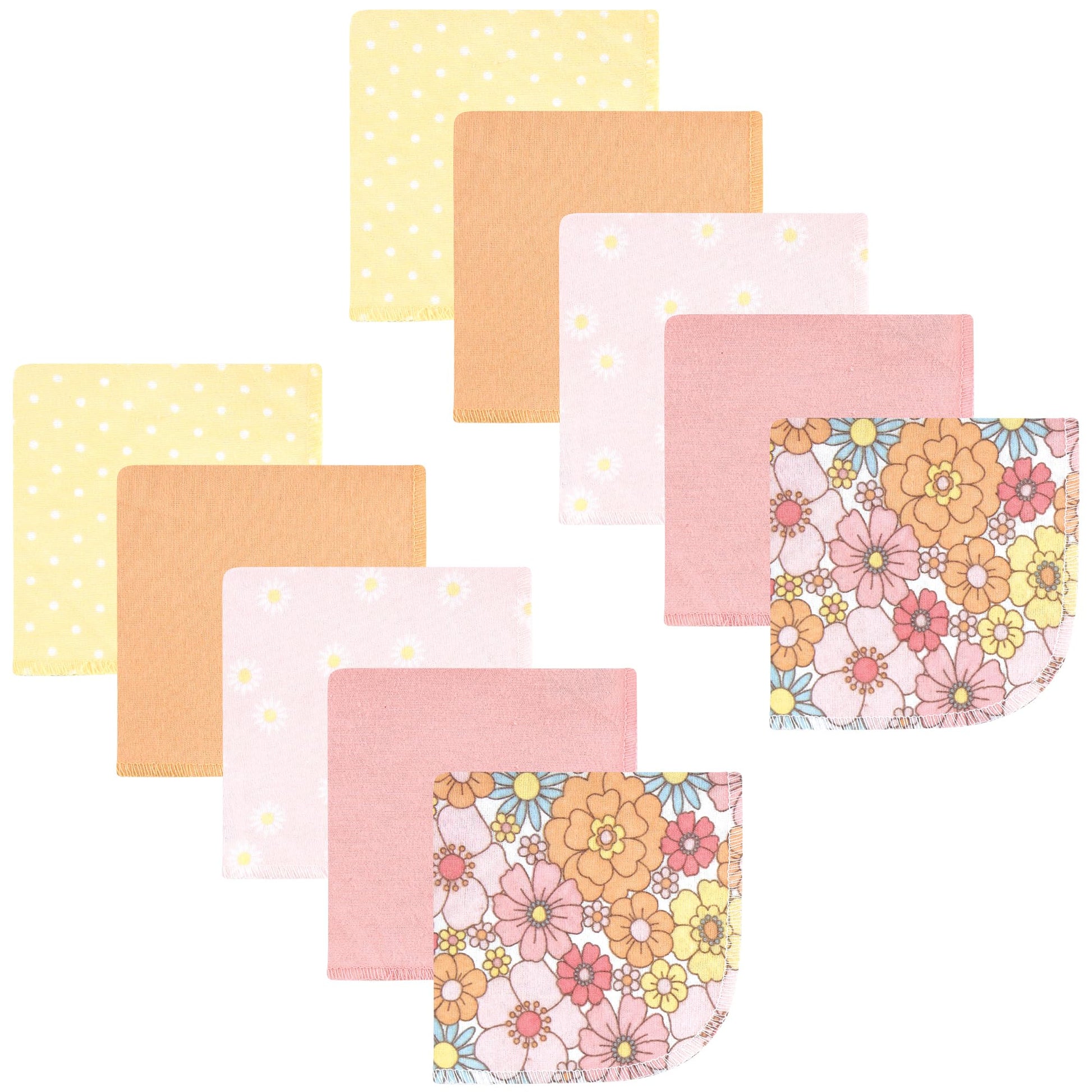 Hudson Baby Unisex Baby Flannel Cotton Washcloths, Peace Love Flowers 10 Pack, One Size