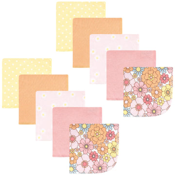Hudson Baby Unisex Baby Flannel Cotton Washcloths, Peace Love Flowers 10 Pack, One Size