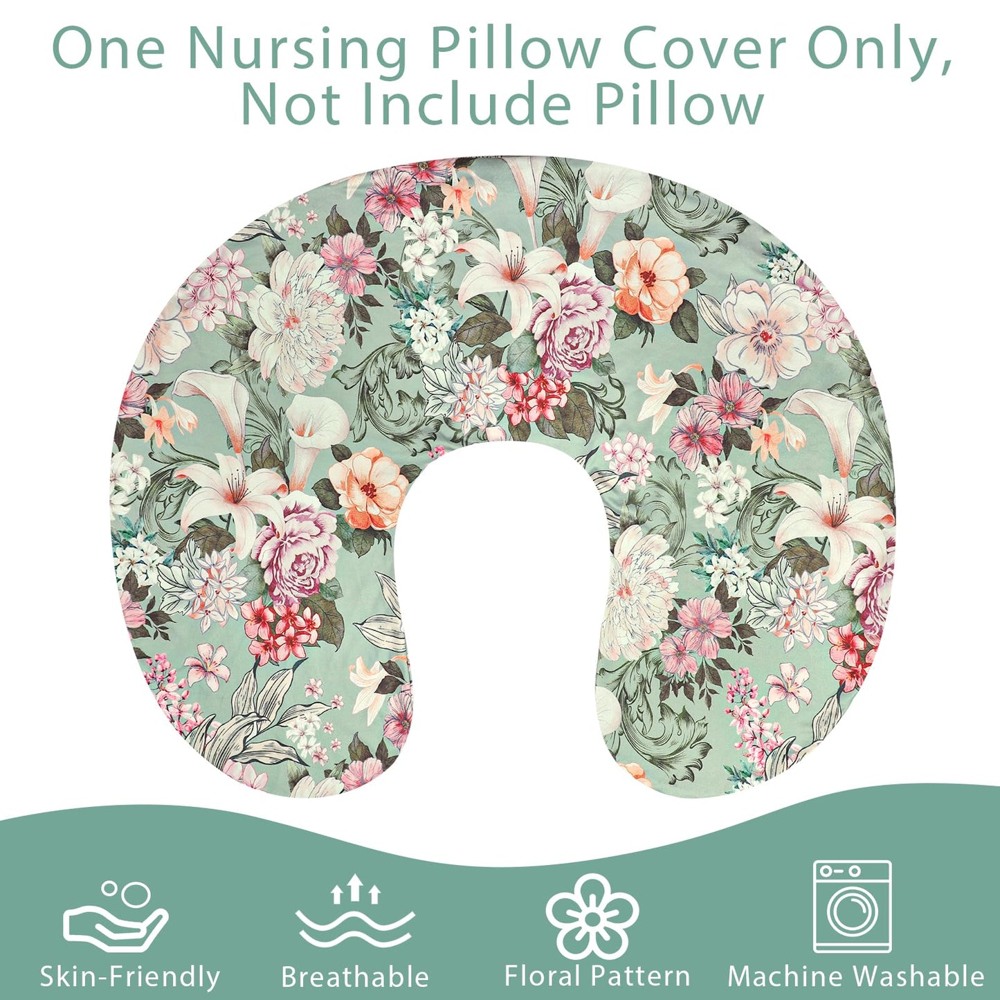 Hnhuaming Nursing Pillow Cover For Baby Girls Boys, Green Breastfeeding Pillow Cover, Stretchy Removable Feeding Pillow Case For