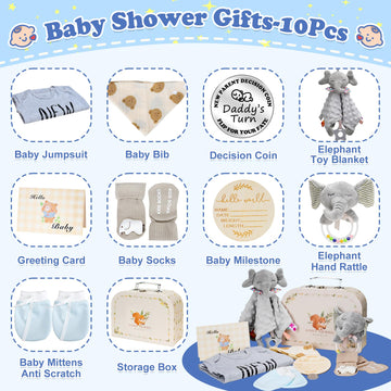 Baby Boy Gifts For Baby Shower, 10Pcs Newborn Baby Shower Boy Gift, Premium & Exquisite Welcome Baby Gift Basket Set Baby Boy Sh