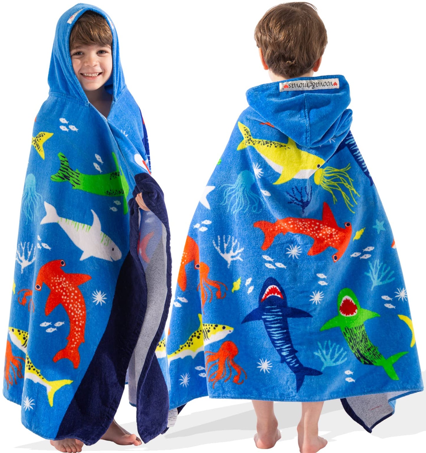 VOOVA & MOVAS Hooded Towel for Toddlers 3-10 Years,30X50,Soft | Thick | Cotton | Absorbent | Large Beach | Pool | Bath | Swi