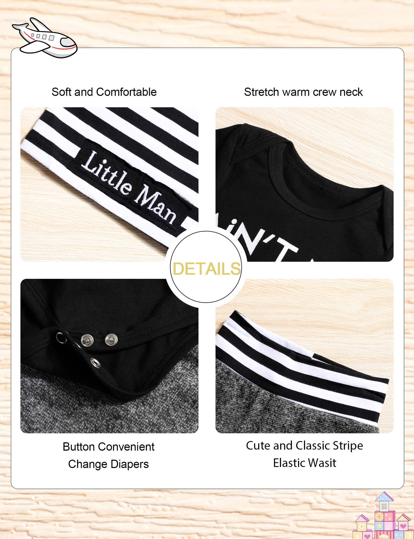 Baby Boy Clothes 0-3 Months Baby Outfits Summer Short Sleeve No Mama Print Romper Little Man Pants Hats 3Pcs Infant Baby Clothes