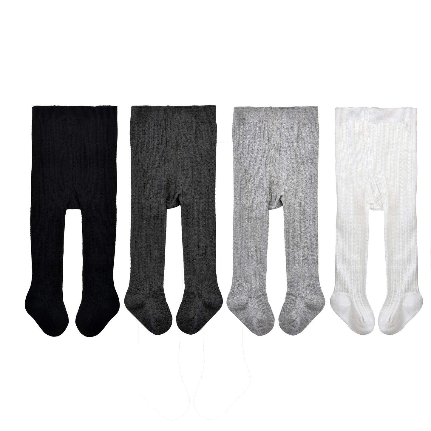 Epeius 4 Pairs Pack Infants Girls Tights Baby Girls Boys Seamless Cable Knit Leggings Solid Cotton Tights Footed Pants For 6-12