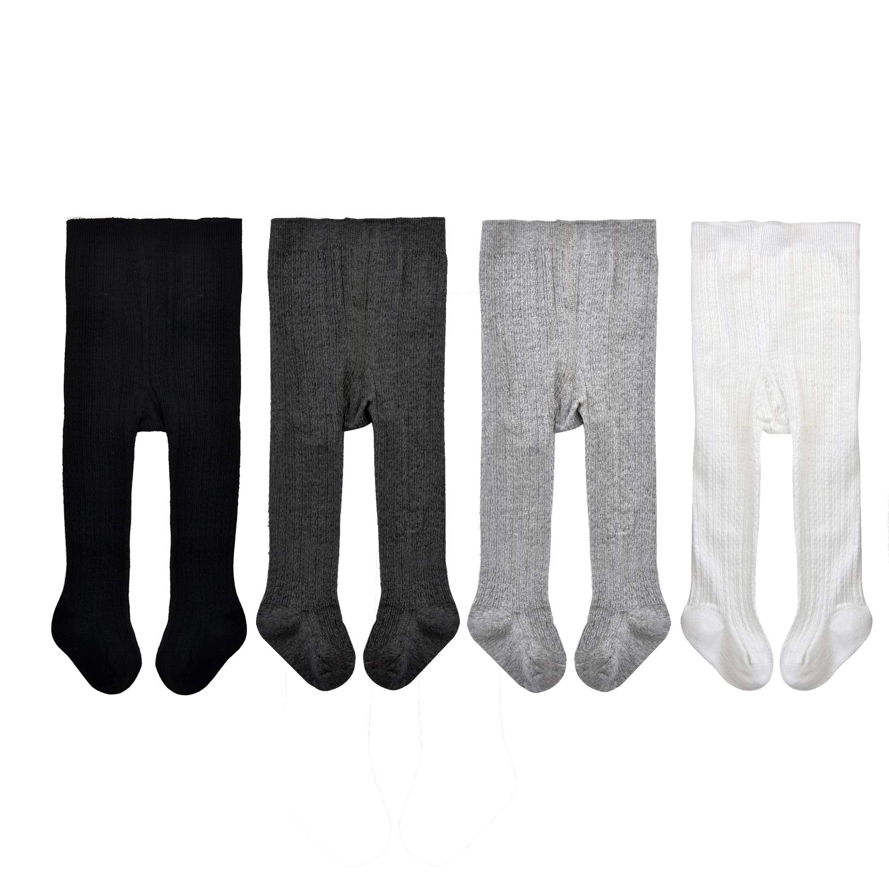 Epeius 4 Pairs Pack Infants Girls Tights Baby Girls Boys Seamless Cable Knit Leggings Solid Cotton Tights Footed Pants For 6-12