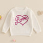 Nokpsedcb Baby Girl Cute Long Sleeve Heart Flowers Embroidery Oversized Sweater Toddler Valentine Outfit (White Love, 3-4 Years)