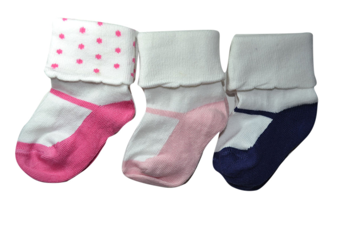 Footprints Super Soft Organic Cotton Socks Pack Of 3  (1224 Months) Girls Folded  Pink, Baby Pink, Black