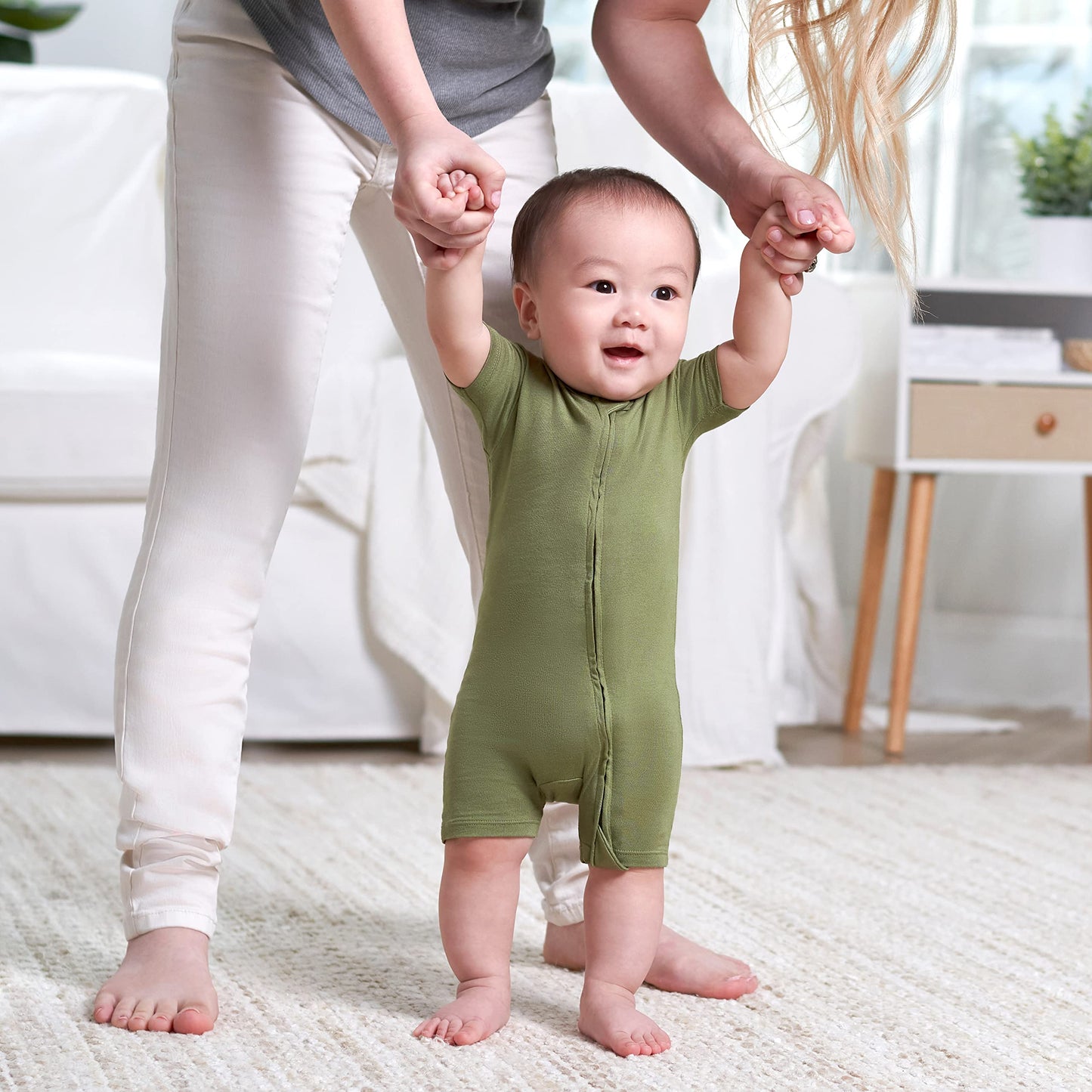 Gerber Unisex Baby Buttery-Soft Short Sleeve With Viscose Made Eucalyptus Romper, Moss, 6-9 Months Us