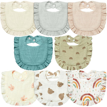 Lictin Muslin Bibs For Baby Neutral - 8 Pack Baby Muslin Bibs Drool Bandana Cotton, Snap Muslin Bibs For Boys Girls Toddlers Inf
