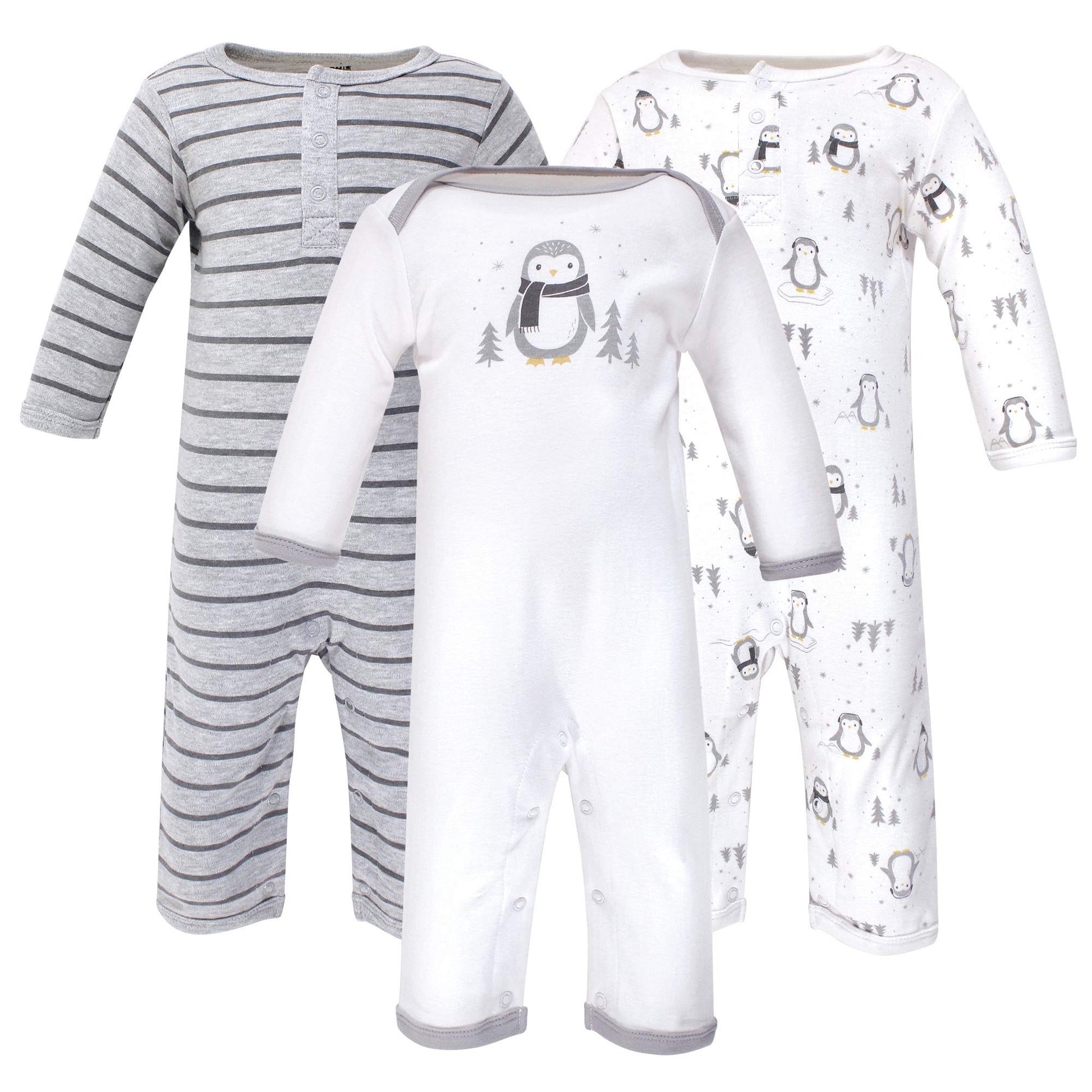 Hudson Baby Baby Girls Cotton Coveralls And Toddler T Shirt Set, Gray Penguin, 3-6 Months Us