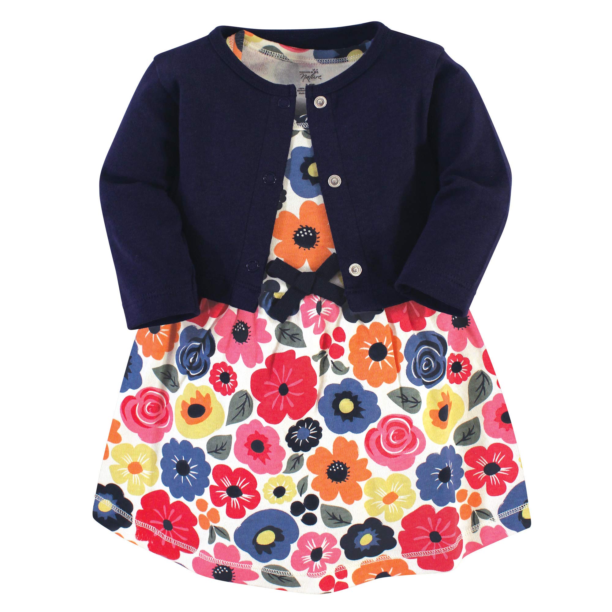Touched By Nature Baby Girls' Organic Cotton Dress And Cardigan, Bright Flower, WBBAPB07VJHZQYY