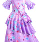 Kaisebile Princess Costume Dress For Girls Birthday Halloween Party Dress Up With Bag,Leis Necklace Headband 7-8 Years