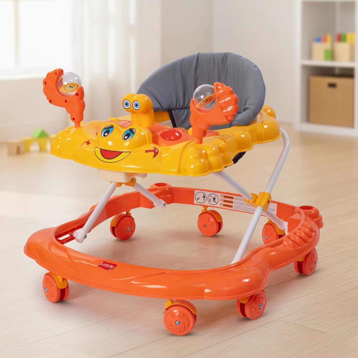 Luvlap Starshine Baby Walker 9+ Months | 3 Level Height Adjustment Walker/Advanced Baby Activity Walker, Orange