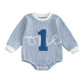 VISGOGO Baby Boy Girl 1st Birthday Outfit One Birthday Embroidery Waffle Romper Sleeveless Oversized Jumpsuit One Year Old (Blue