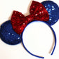Clgift July 4Th Minnie Ears, Snow White Minnie, Red Silver Gold Blue Minnie Ears, Rainbow Sparkle Mouse Ears,Classic Red Sequin