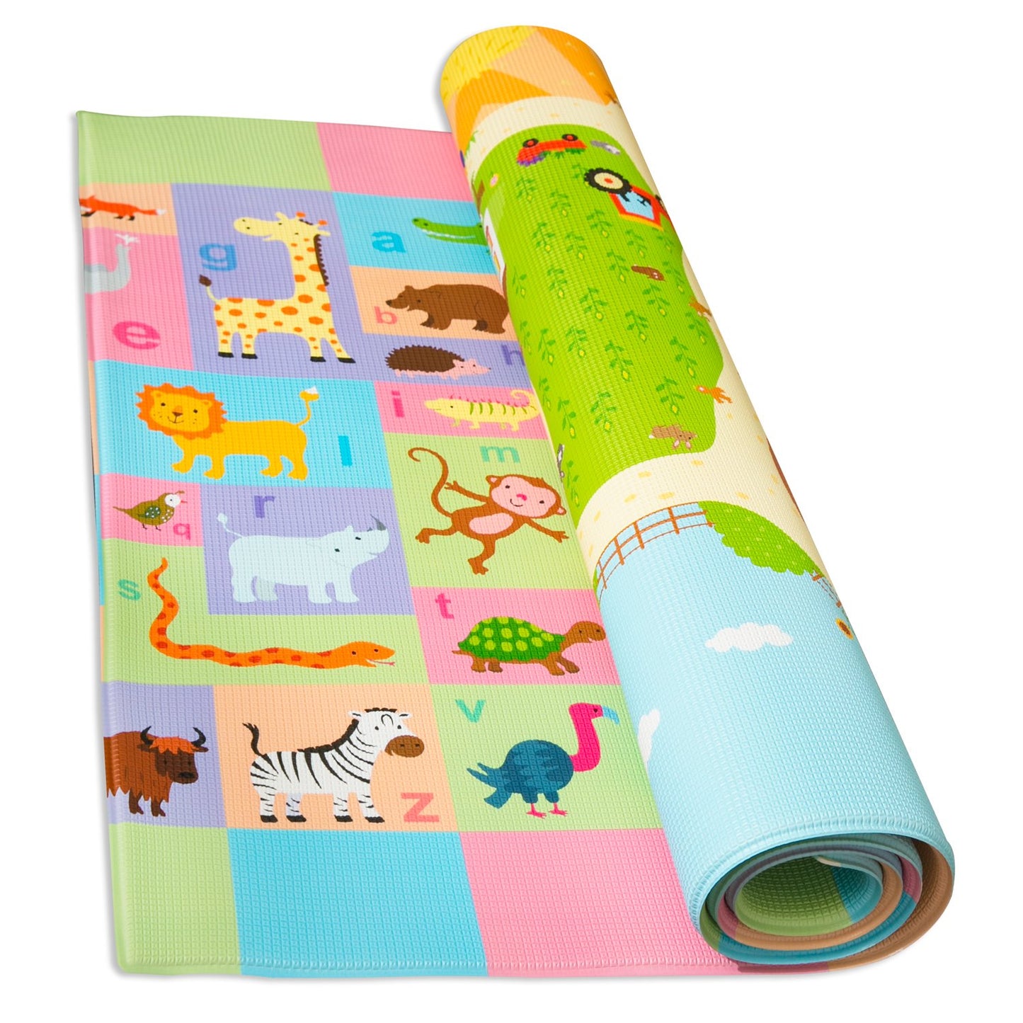 Baby Care Play Mat (Medium, Playful - Busy Farm) 73 X 49 Original One-Piece Reversible Rollable Waterproof Play Mat For Infants,