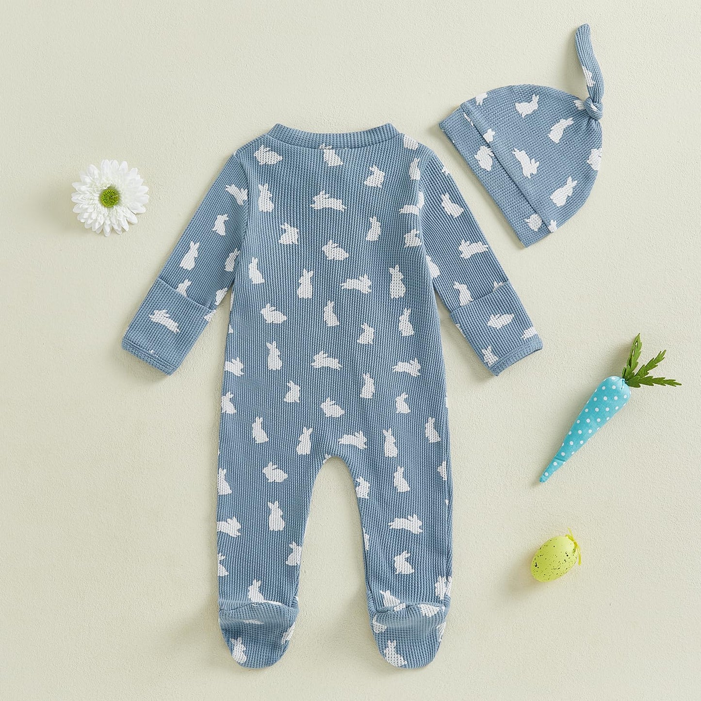 Ayalinggo Valentines Baby Girl Outfit Bowknot Heart Footie Romper Long Sleeve Onesie Newborn Christmas Clothes (Easter Bunny Blu