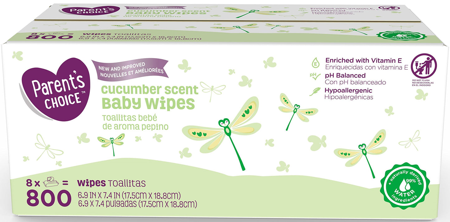 Parent'S Choice Refreshing Cucumber Scent Baby Wipes 800 Quilted Sheets