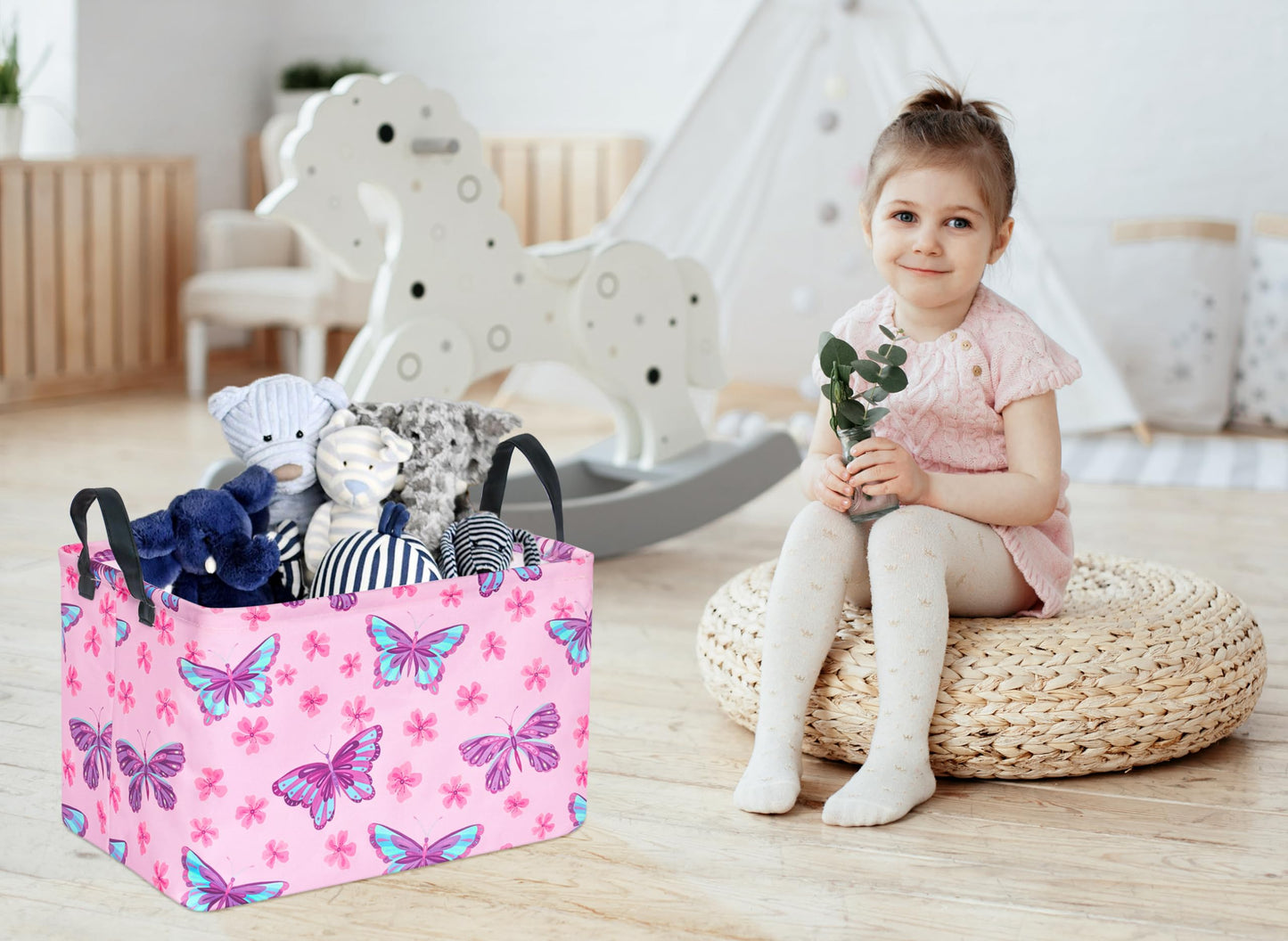Huayee Rectangle Girls Gift Storage Bin Baby Laundry Hamper Fabric Organization Basket Toy Box Nursery Hamper For Clothes Toys W