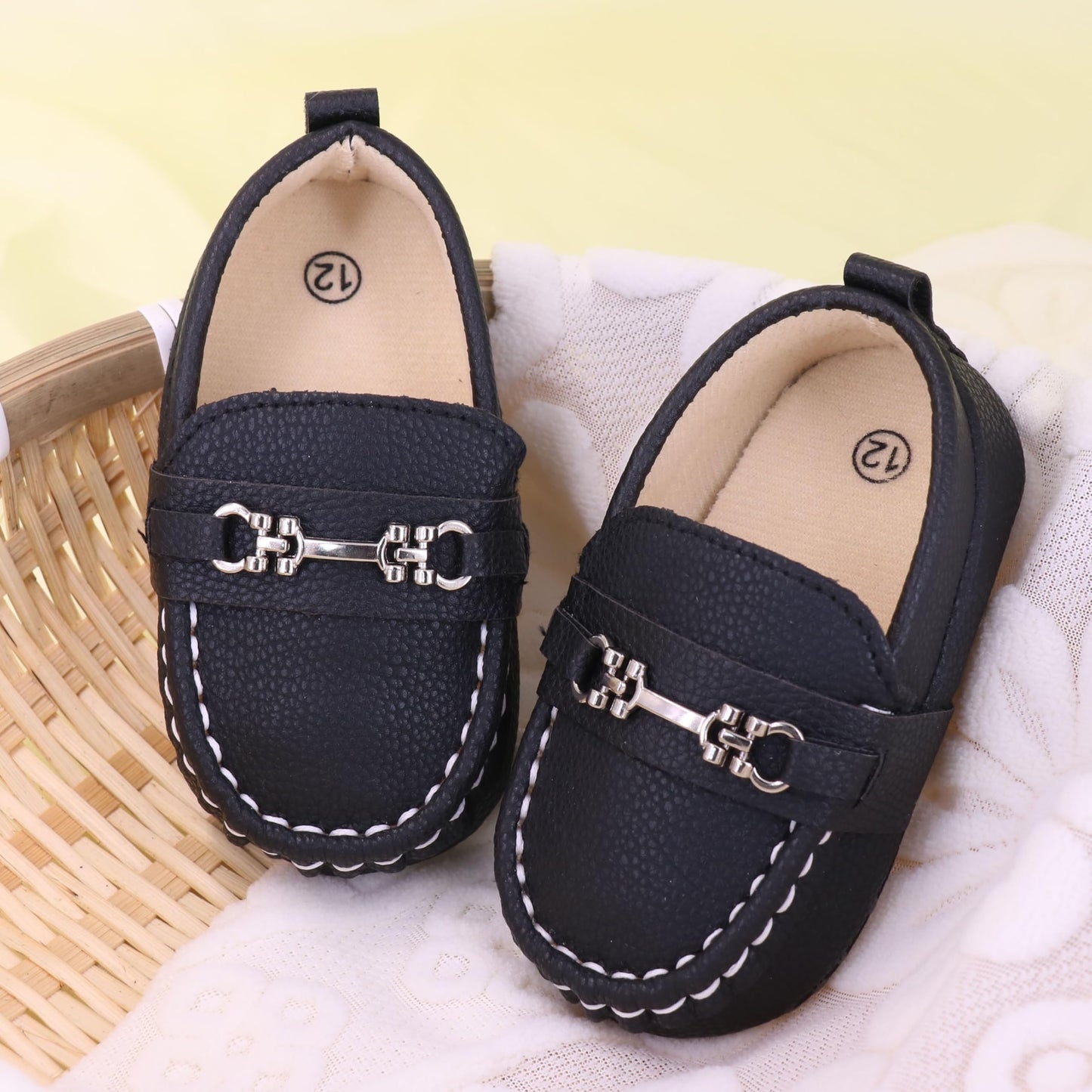 Lonsoen Infant Shoes Boys Loafers Baby Girls Crib Moccasins Classic Synthetic Leather Wedding Dress Shoes,Bay209 Black 0-6 Month