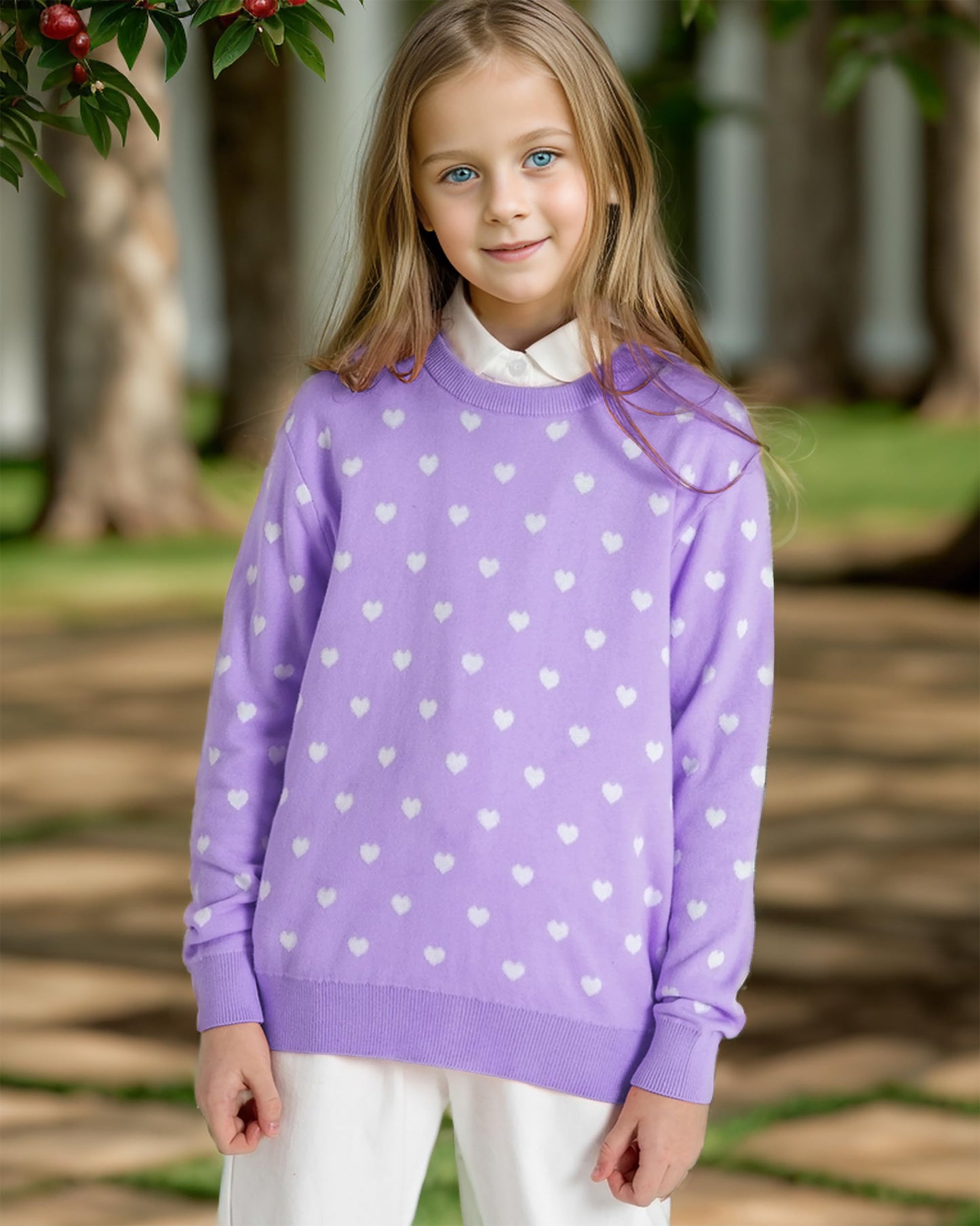 Boboyoyo Girls Sweaters Cotton Kids Heart Sweater Valentine Holiday Pullover Teen Clothes Crew Neck Knit Top Long Sleeve Purple