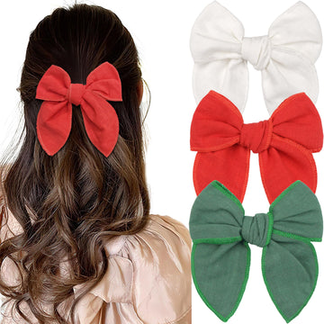 Joyoyo Christmas Fable Bows Cotton Linen Alligator Hair Clips For Little Girls Toddlers Kids Neutral Handmade Hair Accessories(C