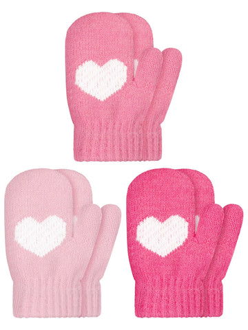 SATINIOR 3 Pairs Toddler Magic Stretch Mittens Little Girls Knit Mitten Baby Boys Soft Winter Knitted Gloves(Pink Series,4-8 Yea