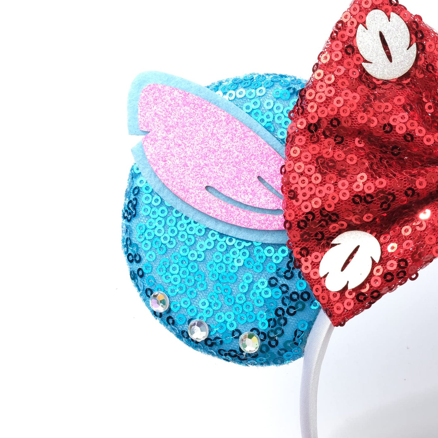Foeran Mouse Ears Headbands - Light Blue Ears With Red Bow, One Size, Polyester, Hairband, For Little Kid Or Unisex, Cosplay Par