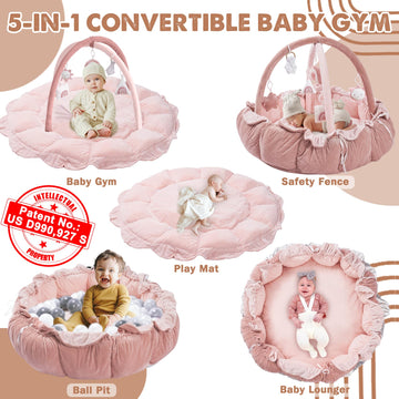 Han-Mm 5-In-1 Convertible Baby Play Gym With 6 Toys, Tummy Time Mat For Sensory Development, Baby Activity Center From Newborn T