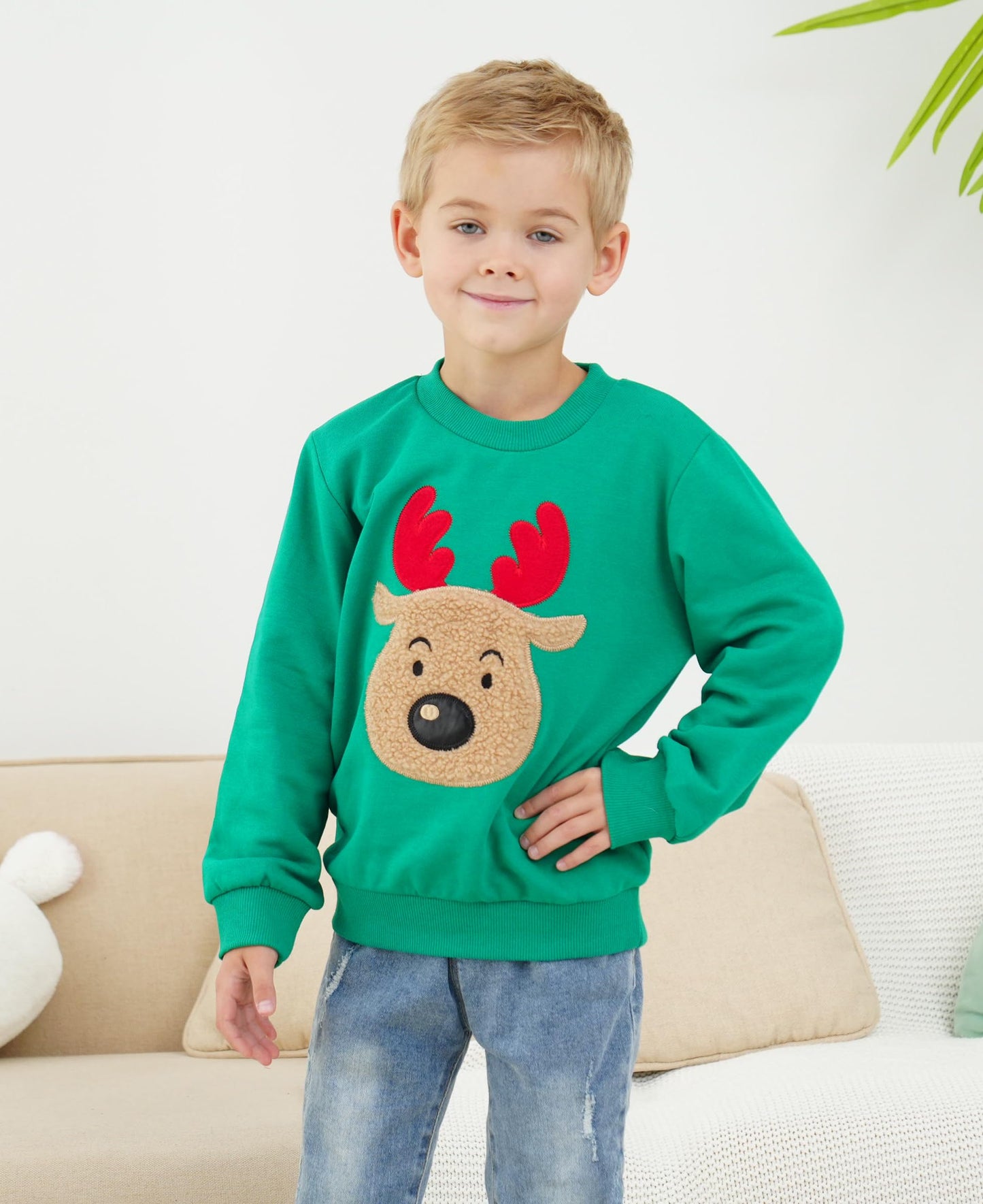 Akyzic Baby Boys Sweatshirts Christmas Reindeer Shirt Kids Fleece Crewneck Pullover Winter Warm Toddler Girls Xmas Sweaters Tops