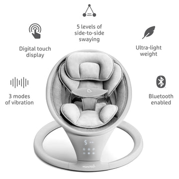 Munchkin Vibration Baby Swing, Light Grey - Bluetooth-Enabled Smart Seat With Music, Motion, And Sounds