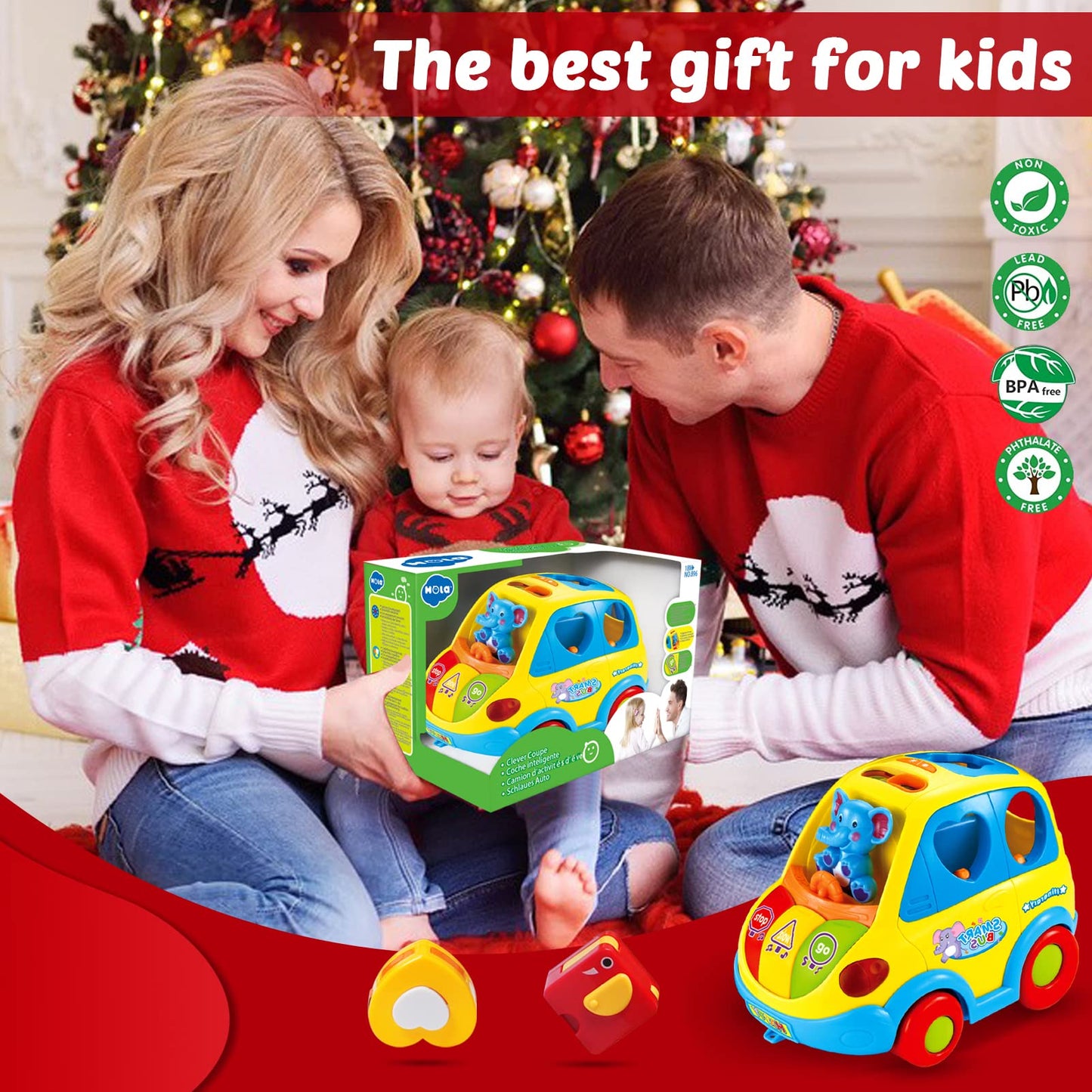 Baby Toys for 1 Year Old Boy Girl Gift Musical Bus Baby Toys 6-12 12-18 Months Toddler Toys Early Learning Montessori Toys for 1