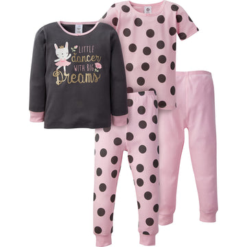 Gerberbaby Girlstoddler Snug Fit 4-Piece Pajama Setpurple Bunny12 Months