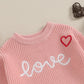 Baby Girl Cute Long Sleeve Crew Neck Love Embroidery Sweater Toddler Valentine Day Outfits (Pink Love Heart, 4-5 Years)