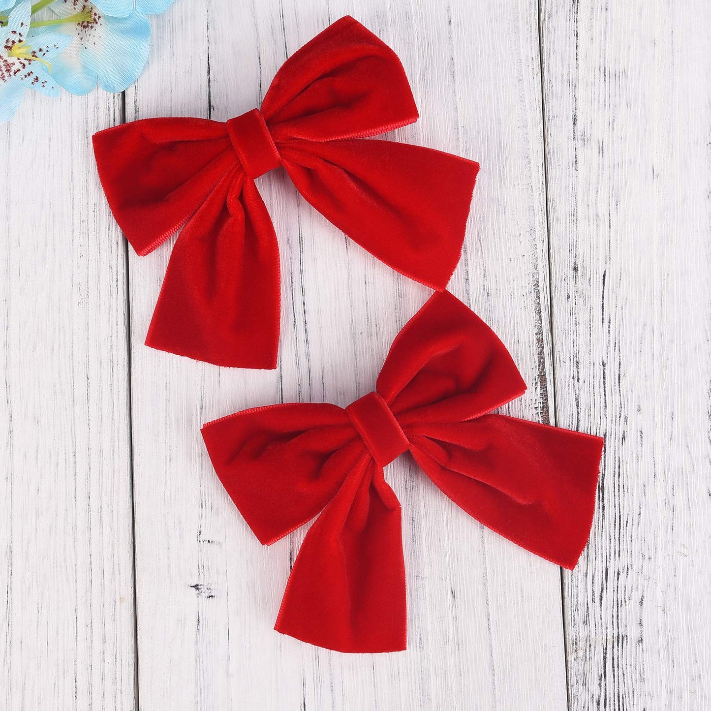 Deeka 2 Pcs 4' Hand-Made Velvet Hair Bows Alligator Clips Hair Accessories For Little Teen Toddler Girls Kids Set Of 2 -Red