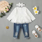 Toddler Girl Outfits 3T Girls Clothes Cotton Long Sleeve Shirt Frayed Denim Pants Cute Ripped Jeans Outfits Kid Little Girl Clot