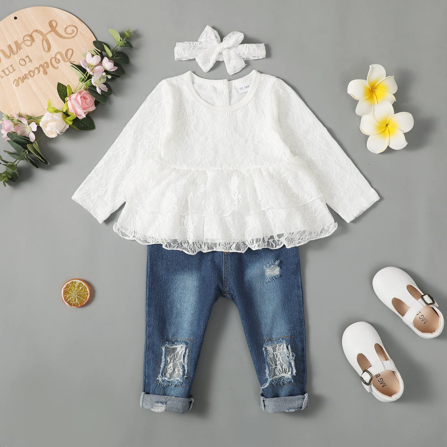 Toddler Girl Outfits 3T Girls Clothes Cotton Long Sleeve Shirt Frayed Denim Pants Cute Ripped Jeans Outfits Kid Little Girl Clot
