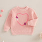 Nokpsedcb Baby Girl Cute Long Sleeve Heart Flowers Embroidery Oversized Sweater Toddler Valentine Outfit (Pink, 2-3 Years)