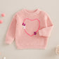 Nokpsedcb Baby Girl Cute Long Sleeve Heart Flowers Embroidery Oversized Sweater Toddler Valentine Outfit (Pink, 18-24 Months)