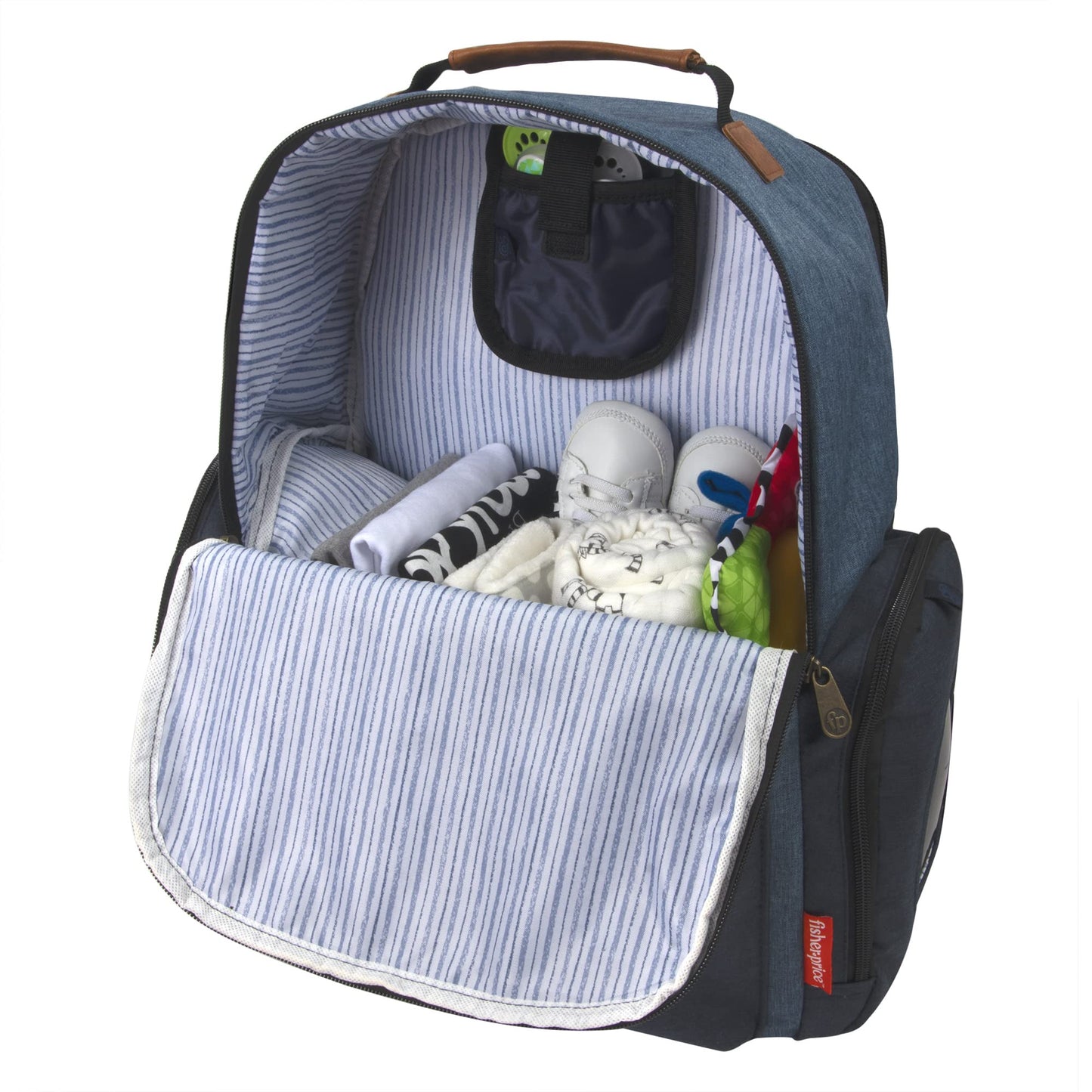 Fisher-Price Multi-Pocket Multifunction Baby Essentials Travel Diaper Bag Backpack With Matching Changing Pad, Insulated Bottle