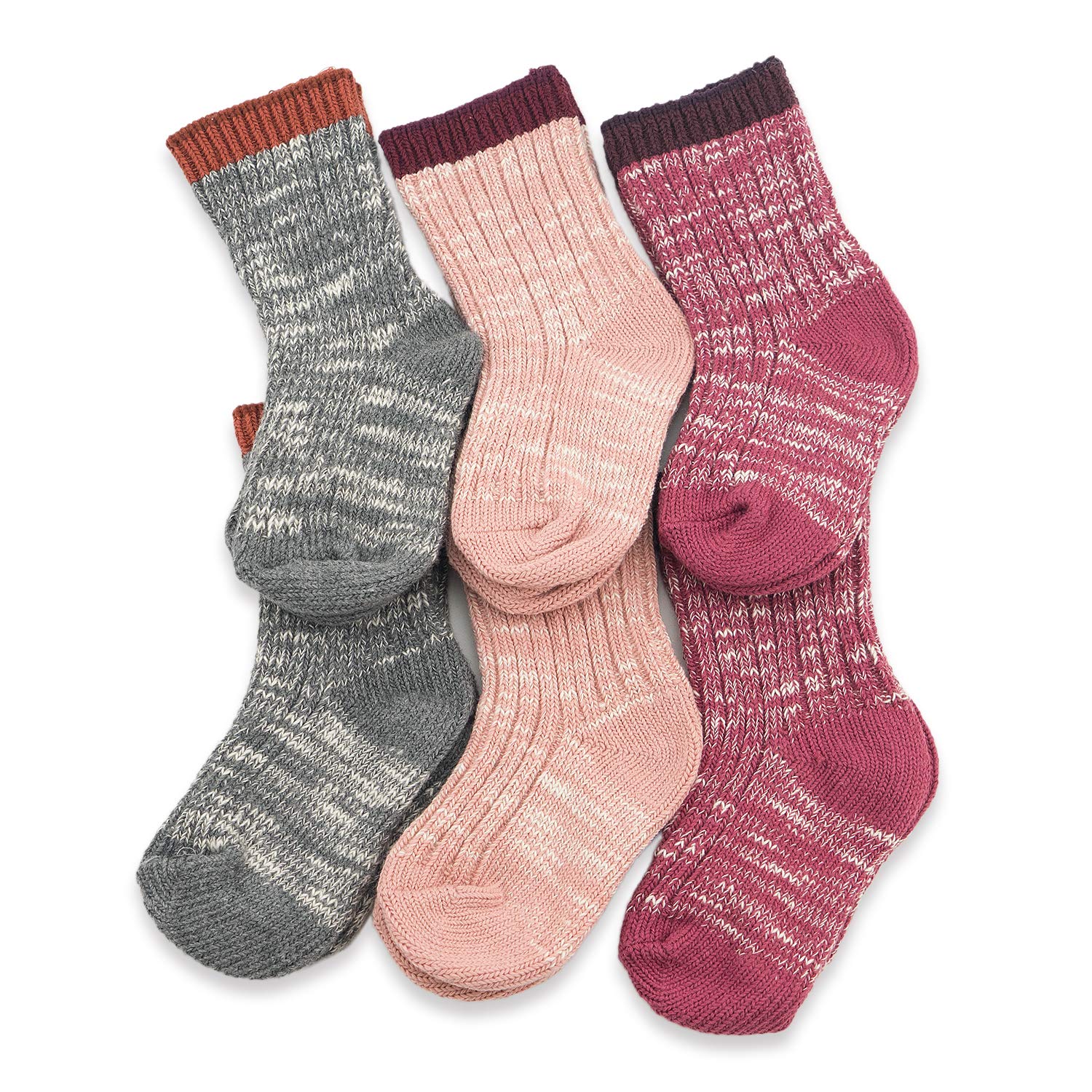 Inobay Baby Boys Girls Socks - 6 Pairs Toddler Thick Warm Seamless Chunky Knit Cotton Socks Kid Cotton Crew Socks (M(3-5T), Girl