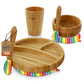 NutriChef Baby Feeding Plate & Bowl, Wooden Suction Plate and Bowl Infant Toddler Dish, Cup, and Spoon Set with Silicone Suction