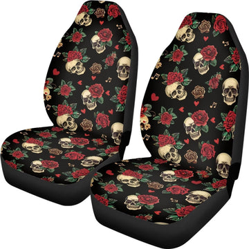 Whosucclay Rose Skull Car Seat Covers for Front Seats Only, 2 Packs Car Accessories, Automotive Cushion Protector Universal Fit 