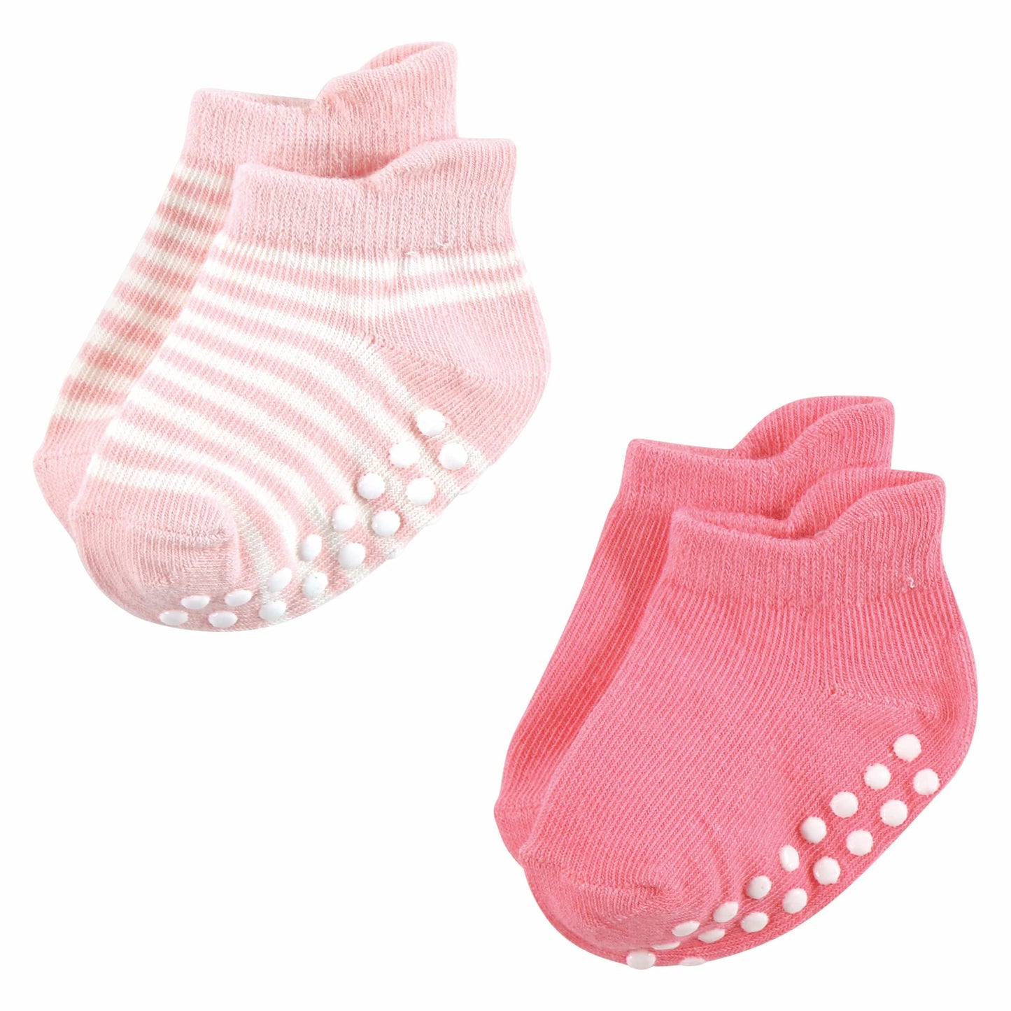 Hudson Baby Unisex Baby Non-Skid No-Show Socks, Pink Green, 6-12 Months